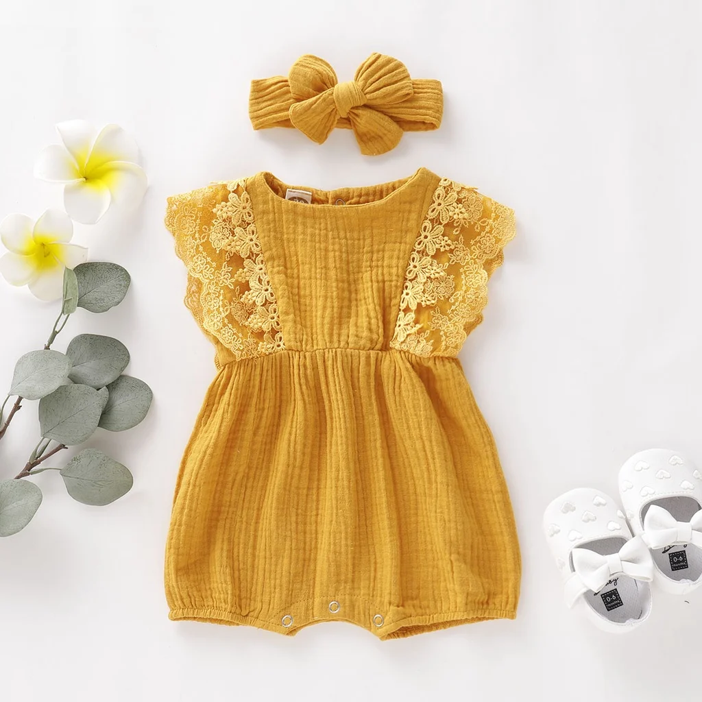 Pelele de encaje sin mangas para niña recién nacida, mono de 2 piezas con diadema, mono de ocio diario para niña pequeña de 0 a 18 meses - imagen 4