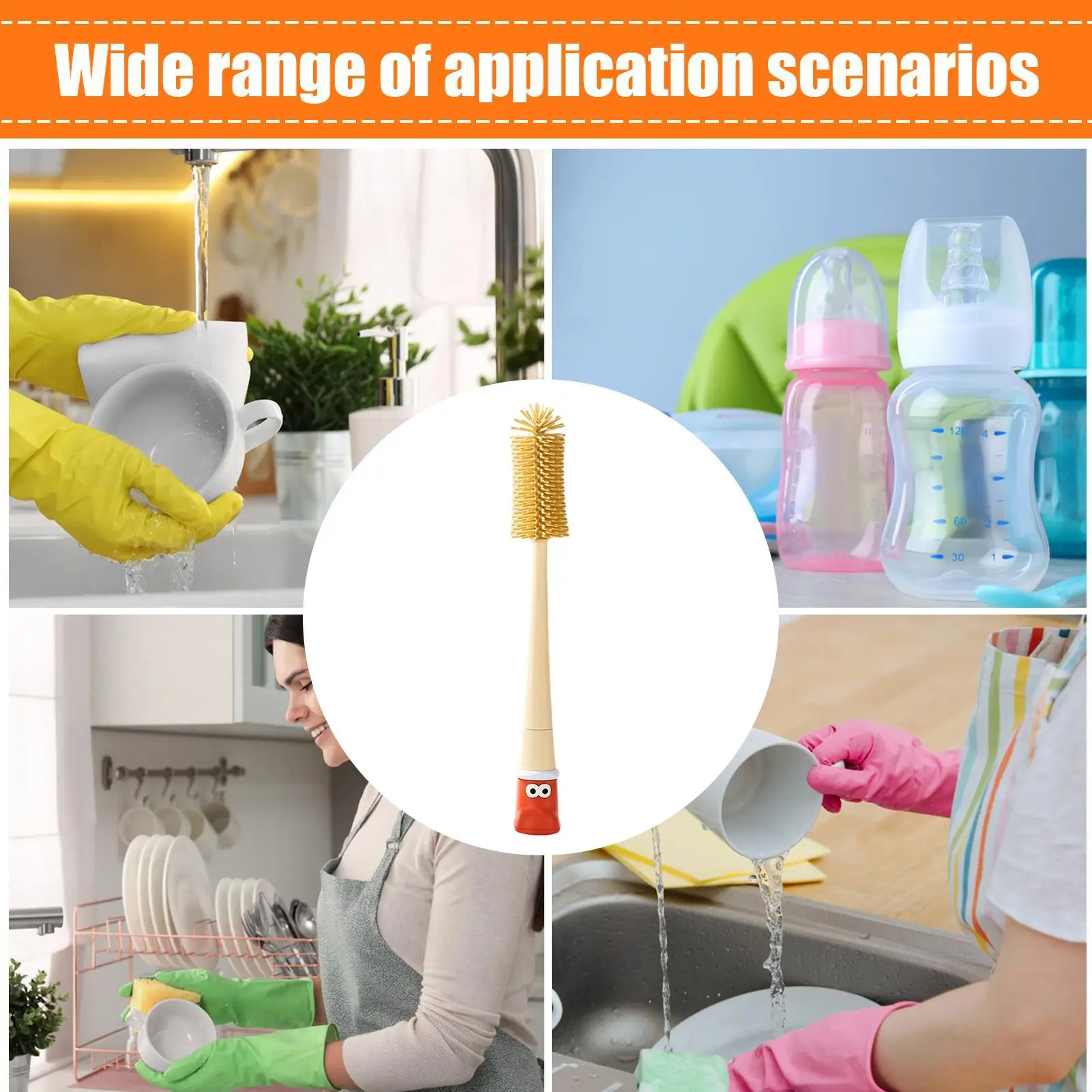 Cepillo para botellas 5 en 1, tazas con mango largo, herramientas de lavado, juego de cepillos para botellas de agua para exprimidores, tapas, pajitas, extractores de leche y pezones - imagen 4