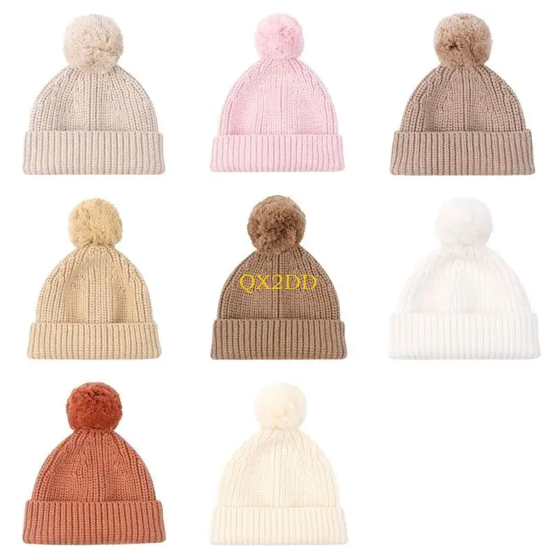 Gorro de punto invierno para bebé – Algodón elástico con pompon