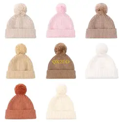 QX2D Gorro Punto Invierno cálido Gorro bebé Gorro Ganchillo elástico algodón con Pompones