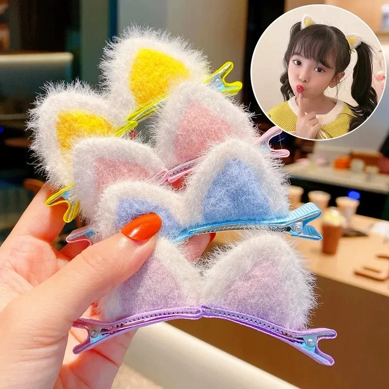 Pinzas para el pelo de peluche de gato infantiles con orejas - imagen 4