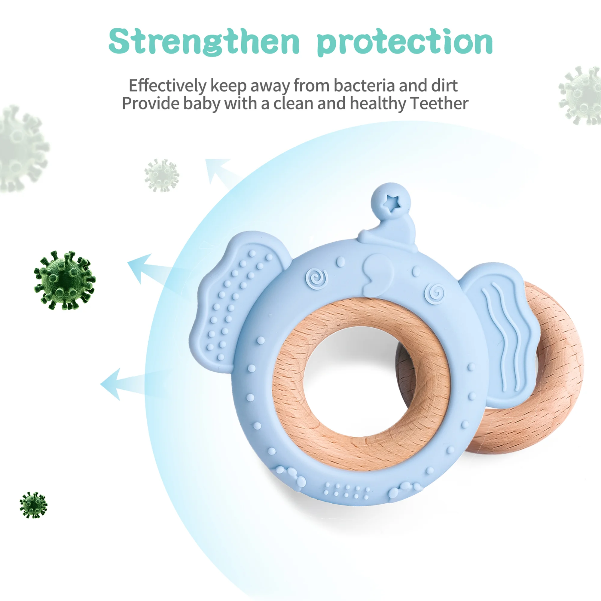 TYRY.HU, 1 unidad, mordedor de silicona con elefante de dibujos animados, colgante de collar de madera para bebé, juguete para regalo, accesorio de dentición de silicona para bebé - imagen 3