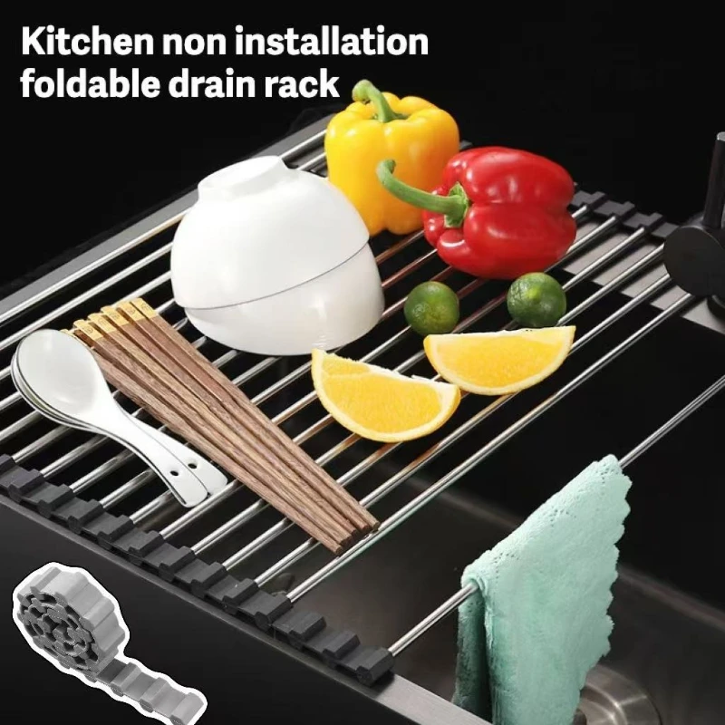 Tablero de filtro multifunción mejorado con marco de acero inoxidable, estante plegable para fregadero escurridor de platos para herramientas de organización de cocina - imagen 2