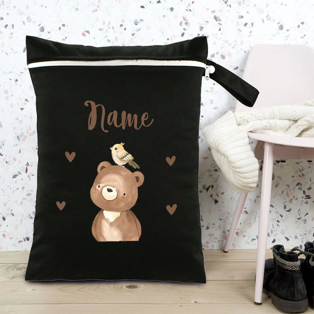 Bolsa de pañales para bebés personalizada, bolsa de pañales húmeda seca impermeable, paquete de transporte de pañales para viajes al aire libre con bolsillo con cremallera
