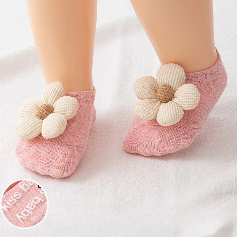 Calcetines de algodón de alta calidad para bebés recién nacidos, calcetines antideslizantes de princesa con flores bonitas para niñas, cosas suaves para bebés - imagen 2