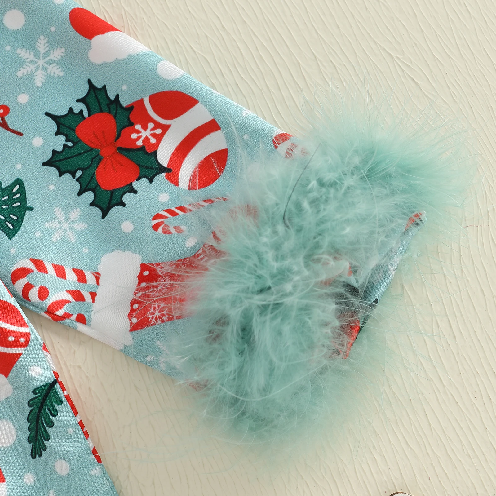 VISgogo Pijamas navideños para niña de 0 a 24 meses, solapa de manga larga, Papá Noel/punto/calcetines/monos con estampado de bastón de caramelo, pijama - imagen 5