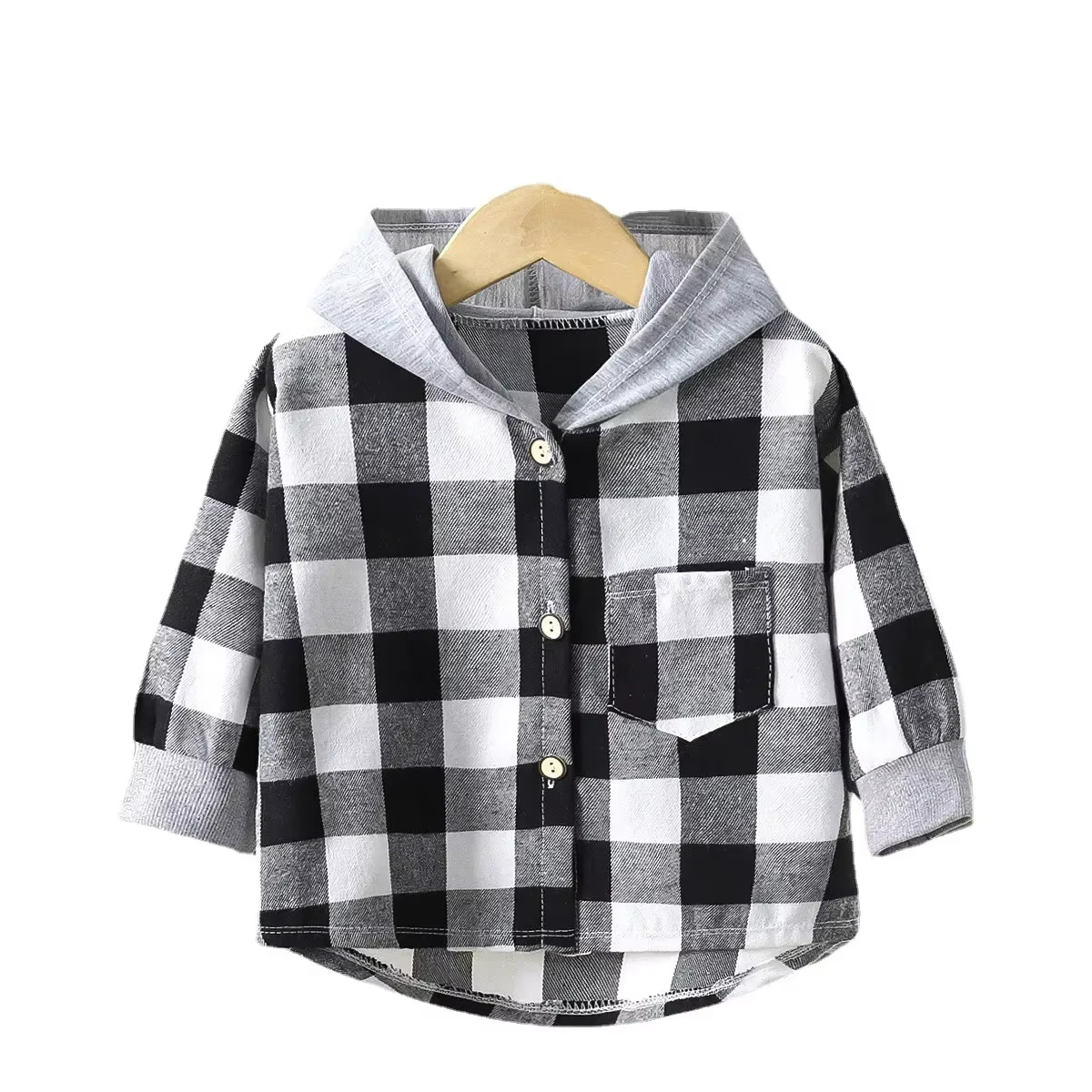 Camisa de cuadros con capucha para bebé – Algodón manga larga