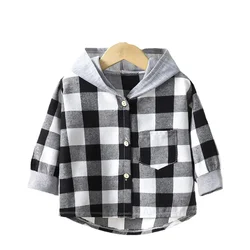 Camisa de cuadros con capucha para bebé – Algodón manga larga