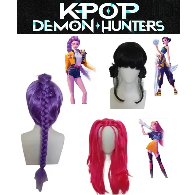 2026 Película Kpop Cosplay Peluca Mira Rumi Zoey Demon Hunters Púrpura Rojo Pelo largo Pelucas sintéticas resistentes al calor Accesorios de carnaval /// - imagen 4