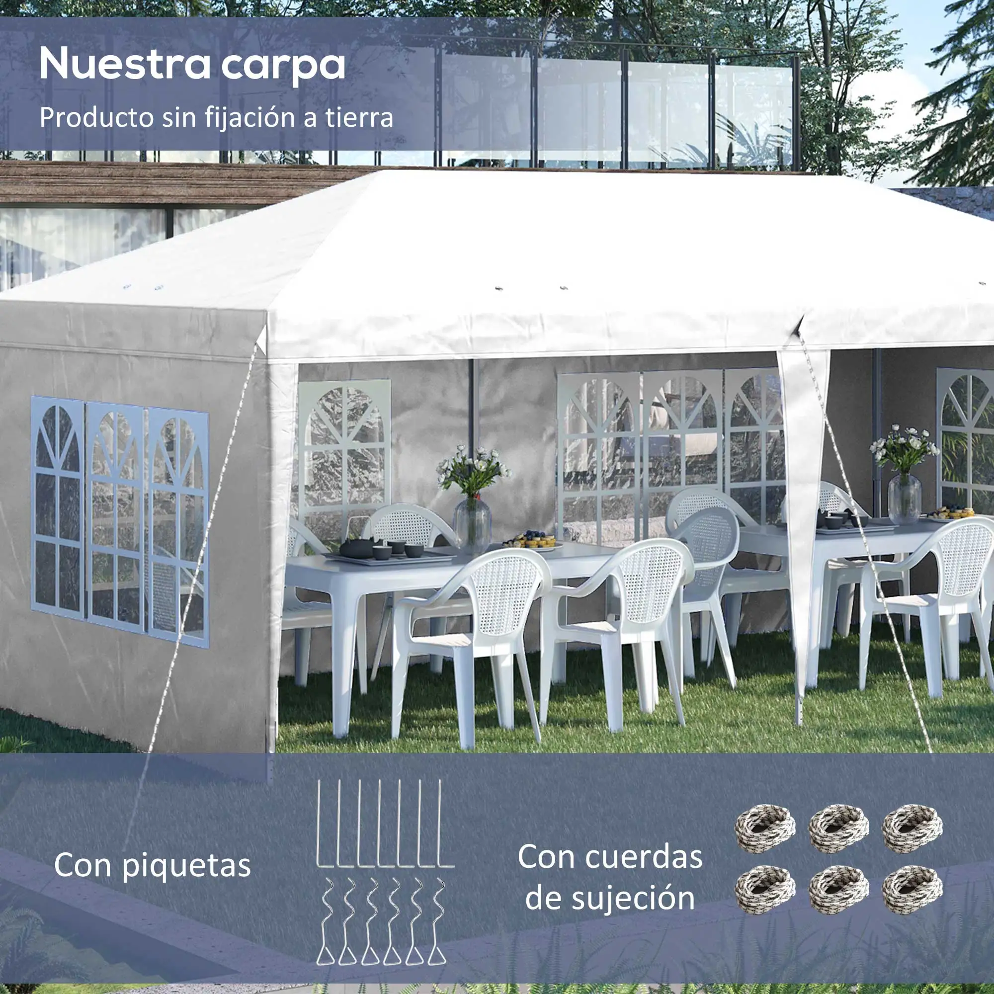 Outsunny Carpa Plegable 6x3 m con 4 Laterales Desmontables Cenador de Jardín con 4 Ventanas Visibles y Bolsa de Transporte para Patio Terraza - imagen 5