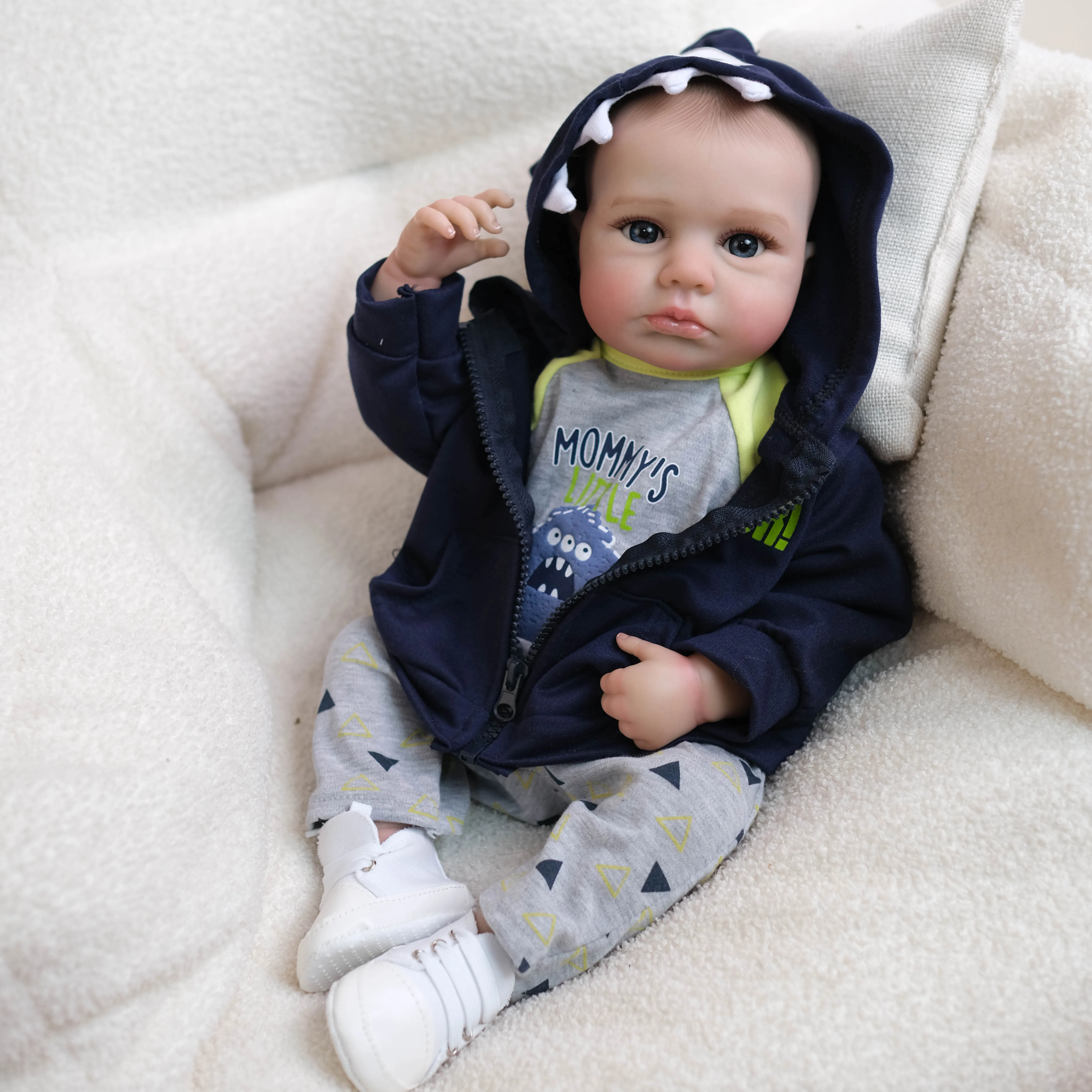 NPK 19''alta cantidad hecha a mano de cuerpo completo vinilo Loulou despierto bebé niño muñeca artística coleccionable piel 3D venas visibles regalo realista - imagen 2