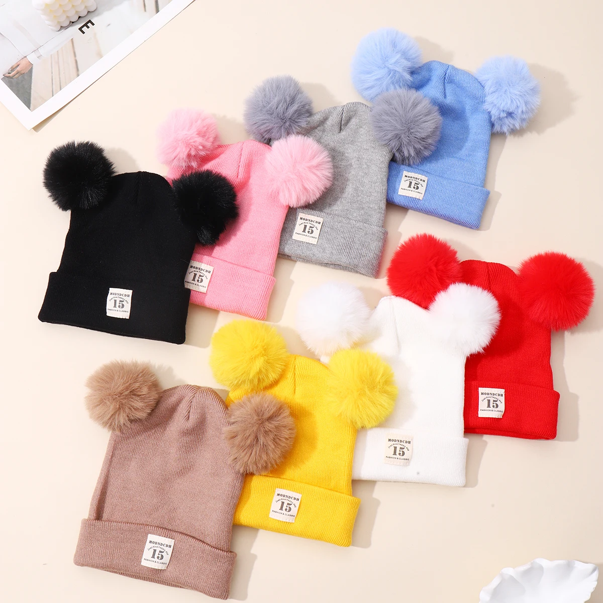 Gorro de pompón de punto infantil abrigador para invierno - imagen 4
