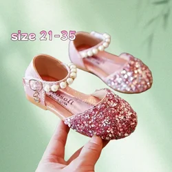 Sandalias princesa de cuero con lentejuelas para niñas