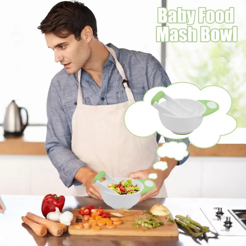 Cuenco antideslizante para comida de bebé, cuenco para puré de fruta, cuencos alimentadores para comida de bebé, cuenco de comida para bebé con mango largo para hacer verduras - imagen 4