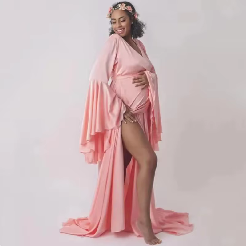 Vestido de maternidad con cuello en V para sesión fotográfica - imagen 3