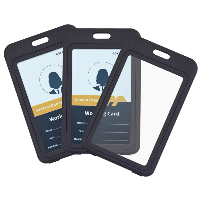 Portatarjetas Vertical de doble cara, Protector de tarjetas de plástico duro transparente, tarjetero de identificación de trabajo portátil multicolor, 1 ud.