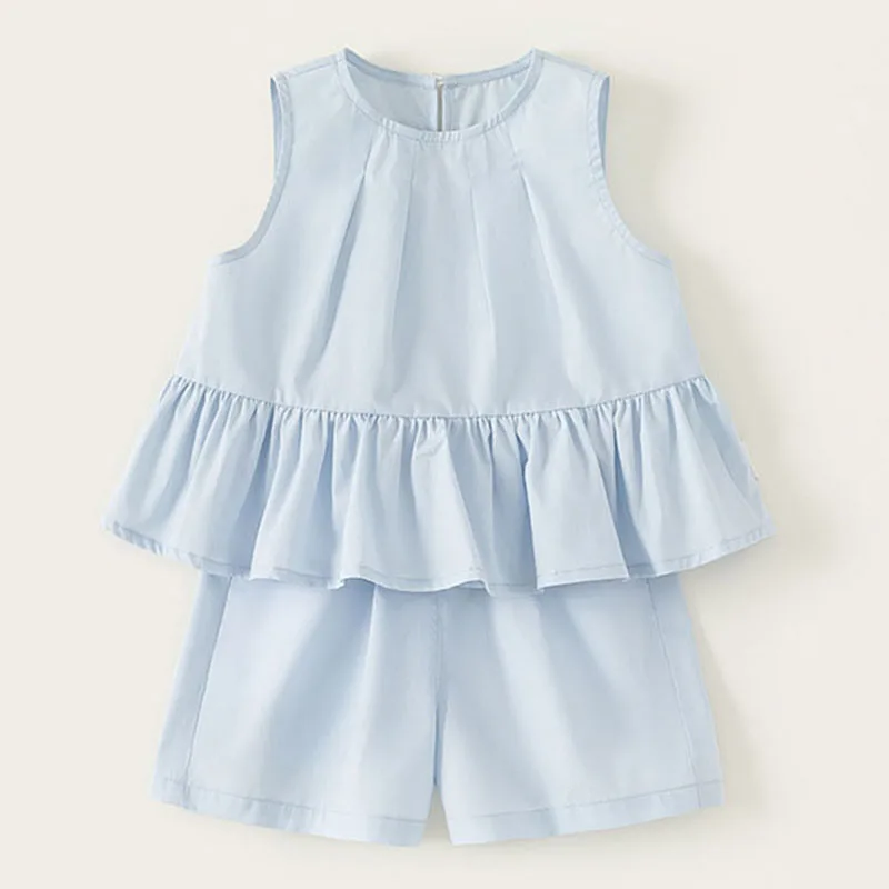 Conjuntos de 2 piezas de ropa de verano para niñas, moda coreana, Tops lisos sin mangas para bebés + Pantalones cortos sueltos, ropa de Boutique para niños B168 - imagen 4