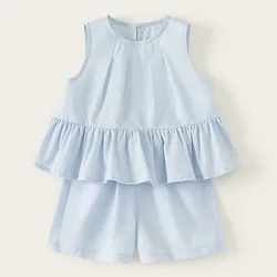 Conjunto de verano niña sin mangas: top liso y pantalón corto