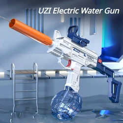 Pistola de agua eléctrica Uzi, juguetes de piscina de verano de disparo continuo, pistola con focas, silenciador, diversión al aire libre, accesorio de juego Cs para niños