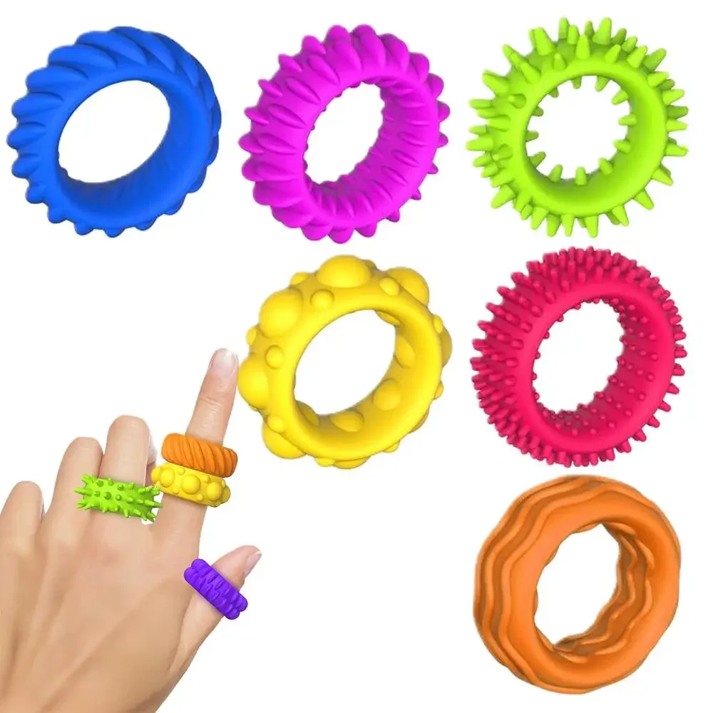 12 unids/set de anillos sensoriales para niños, juego de juguetes sensoriales para aliviar el estrés, anillos sensoriales de descompresión TPR para niños, alivia la ansiedad suave - imagen 2