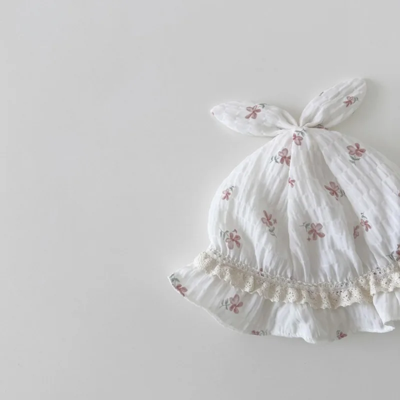 Gorro bonito de dibujos animados para recién nacido, gorro con estampado sencillo Floral, accesorios de fotografía para bebé, gorro de algodón suave para primavera y verano - imagen 4