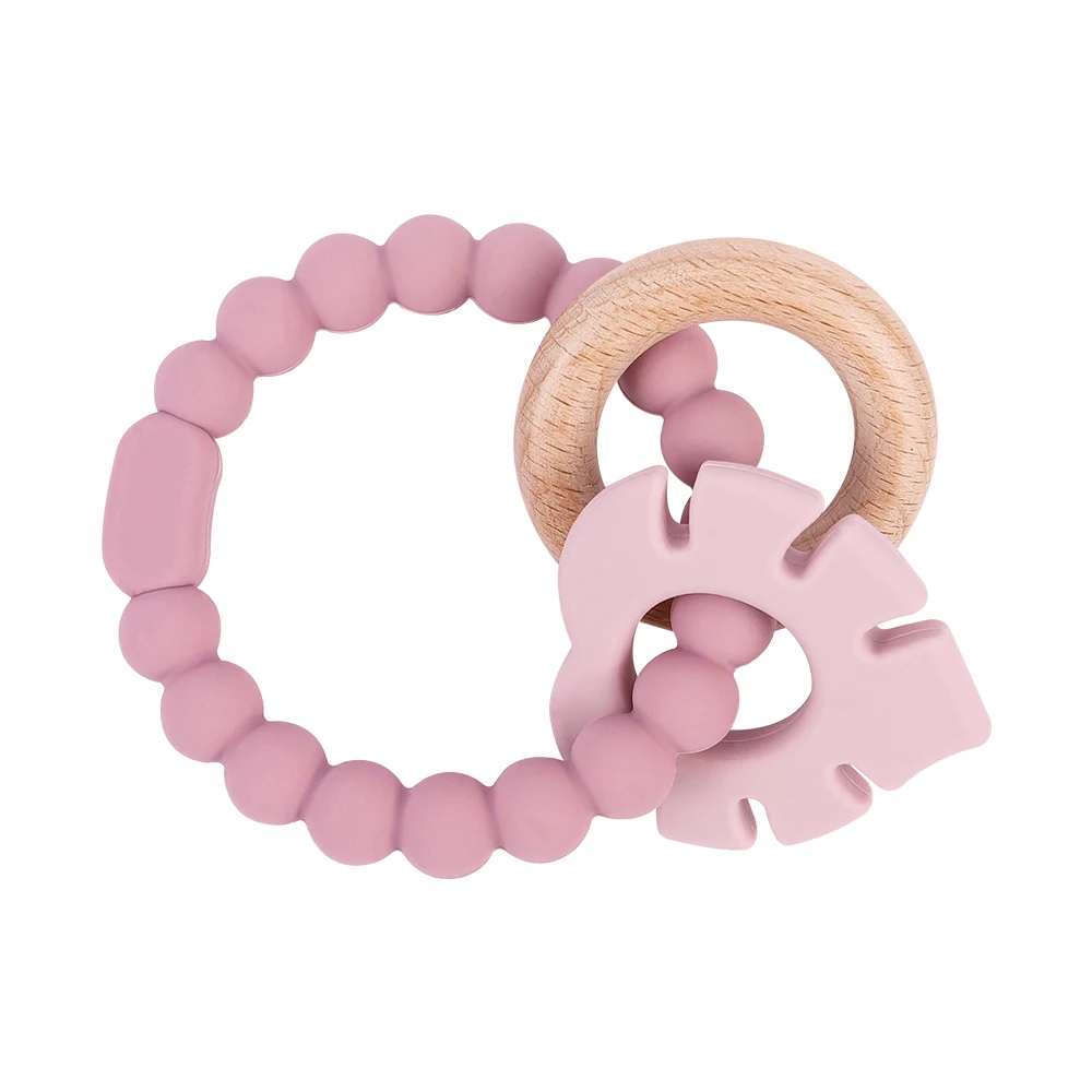 Anillo mordedor de hojas de dibujos animados para bebé, palo Molar de silicona para cuidado Dental, sin BPA, juguete de dentición antimascaramiento para niños, alivio de las encías, 1 ud.