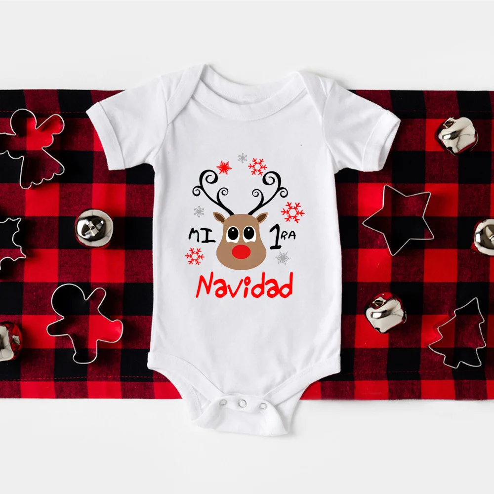 Mi primera Navidad, Body para recién nacido, pelele de manga corta para bebé, trajes de bautismo infantil con estampado español, ropa de fiesta de Navidad para niños pequeños - imagen 3