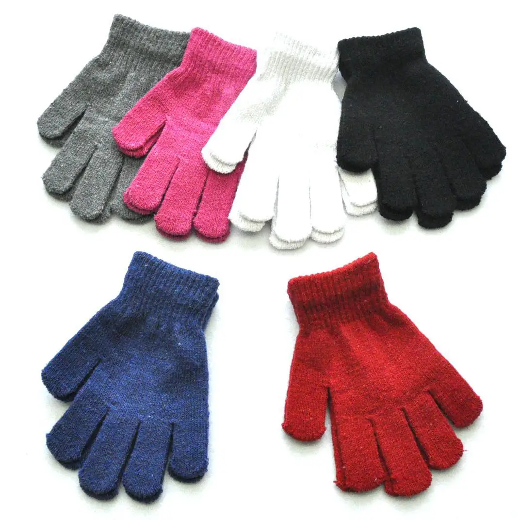 Nuevos guantes tejidos para niños de 5 a 11 años, guantes de invierno para niños y estudiantes, manoplas peludas de Color sólido con dedos completos, calentadores de mano para escribir de otoño - imagen 2