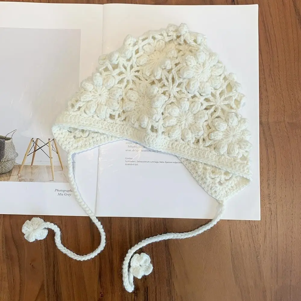 Gorro de punto transpirable hecho a mano para niños, gorro con flecos de ganchillo, gorro de princesa informal fino para niñas - imagen 5