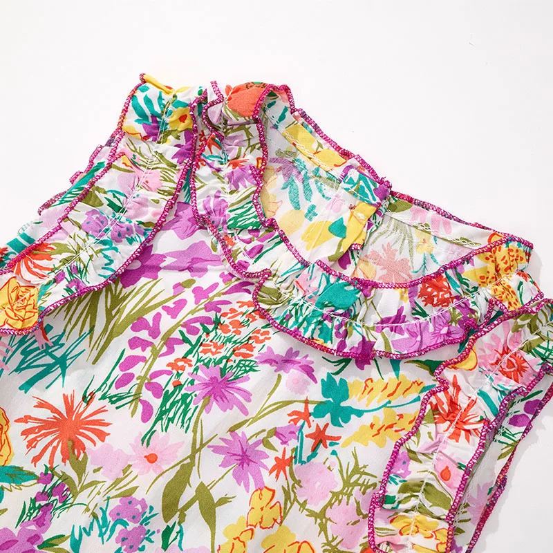 Conjunto floral de verano para niña – Camiseta sin mangas y pants de algodón - imagen 2