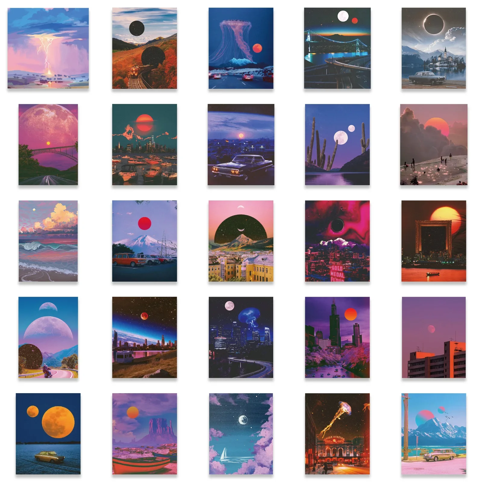 Juego de 50 piezas de pegatinas impermeables con grafiti de paisaje de puesta de sol de dibujos animados, casco para ordenador portátil, taza de agua, equipaje, calcomanías decorativas de moda - imagen 5