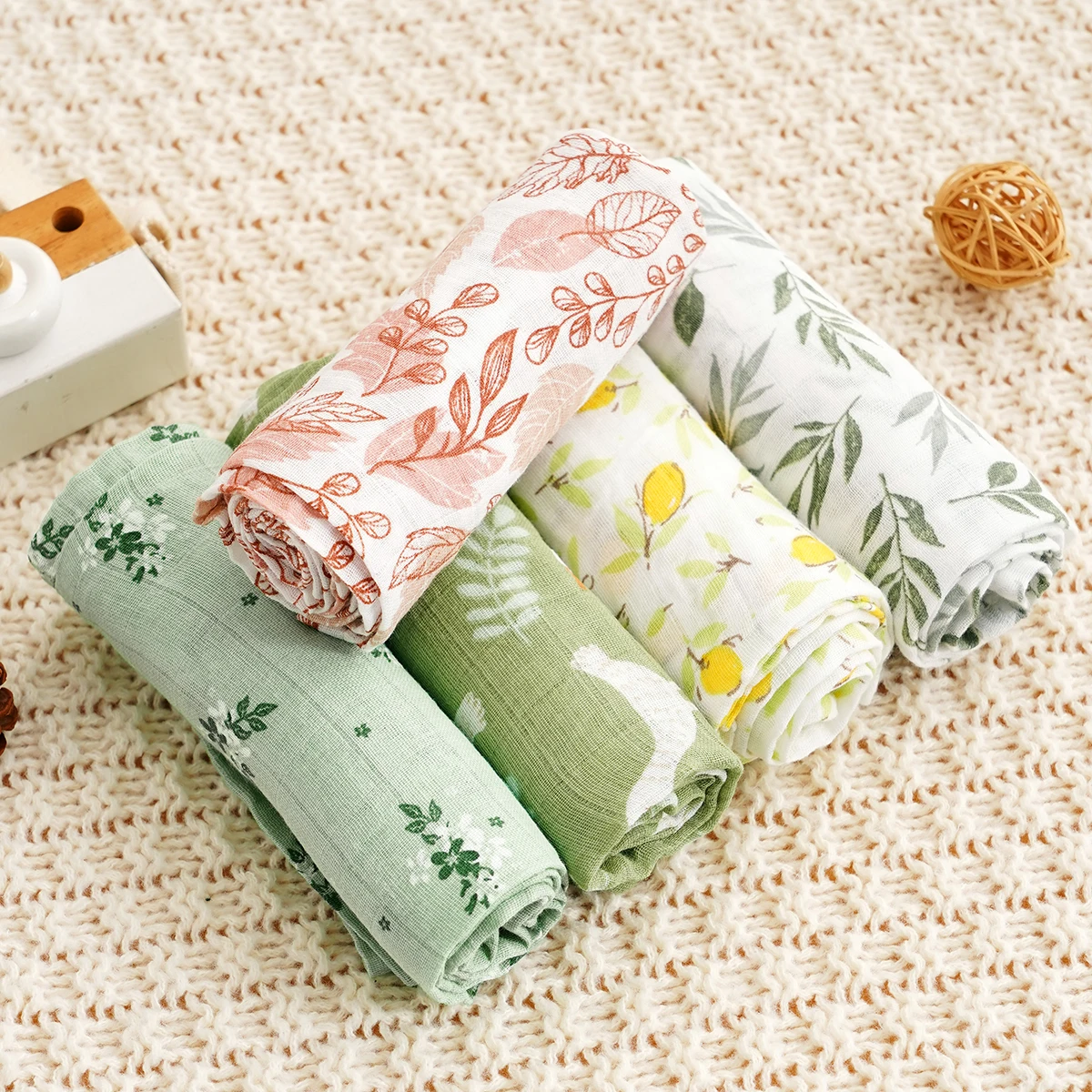 Elinfant Pack 5 uds.: Babero muselina algodón-bambú para bebé