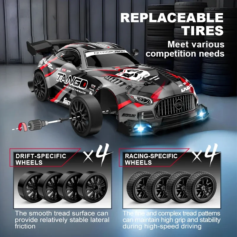 Vehículo de deriva Rc de alta velocidad para niños, coche de carreras con Control remoto Led de 4Wd, regalo, competición, coche de carreras, juguete, neumático reemplazable, 1/24 - imagen 4