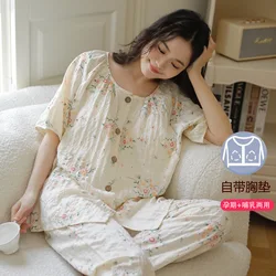 Conjuntos de ropa de dormir de maternidad y lactancia de algodón con estampado fino de verano, pijamas de manga corta, ropa para mujeres embarazadas, embarazo, sueño en casa