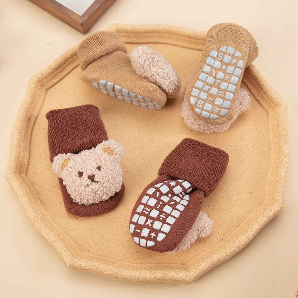 Gorros de punto liso y calcetines cortos gruesos de dibujos animados de oso, gorros de turbante para otoño e invierno, medias de 0 a 12M, 2 uds. - imagen 5