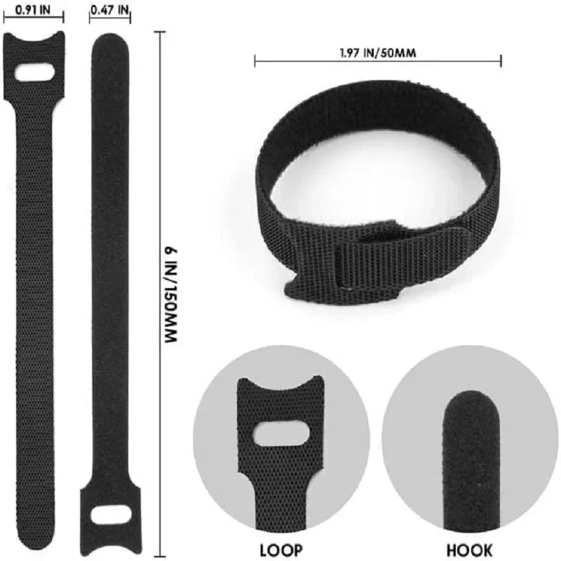 Organizador de auriculares, 100 Uds., bridas para cables liberables, gestión de cables de ratón, bridas para cables de nailon, correas de cinta de aro reutilizables - imagen 3