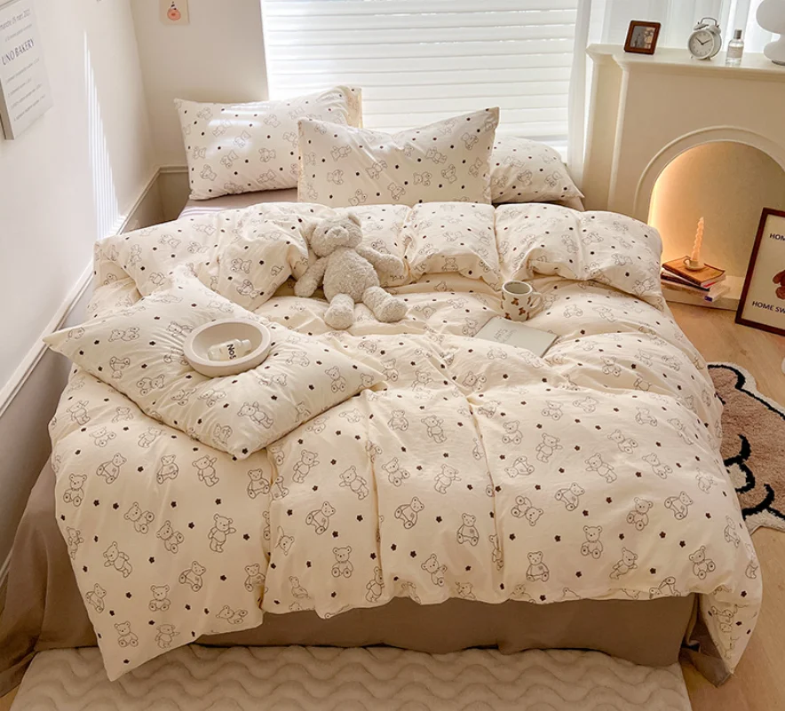 Juego de ropa de cama para cuna de niña de algodón suave con oso - imagen 4
