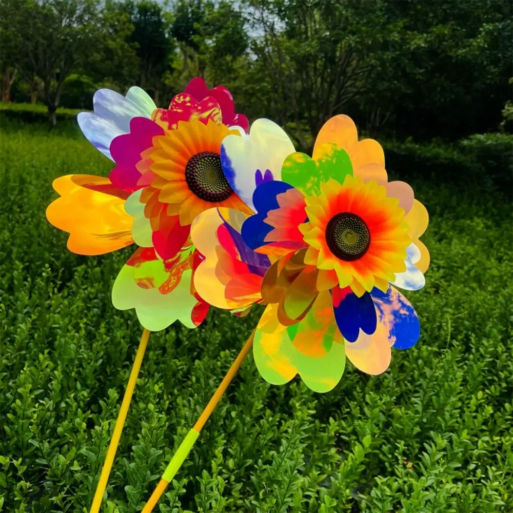 Molino de viento de girasol multiestilo, película que cambia de Color, estaca de PVC de pie, molinete de flores para césped, decoración de Picnic, juguetes de 32cm
