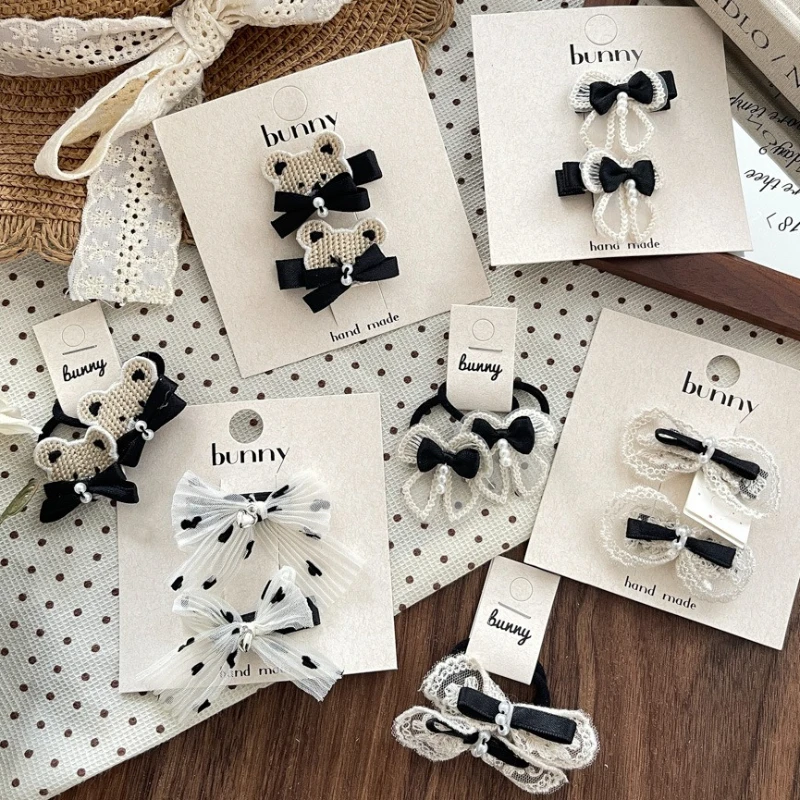 Pinzas de oso para niña – Horquillas de encaje con lazo y perlas