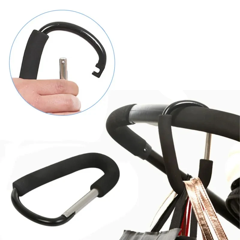 Ganchos para cochecito, mosquetón grande, mango de esponja, colgador de aleación de aluminio duro, bolsas para carrito de compras, gancho con Clip, accesorios para cochecito