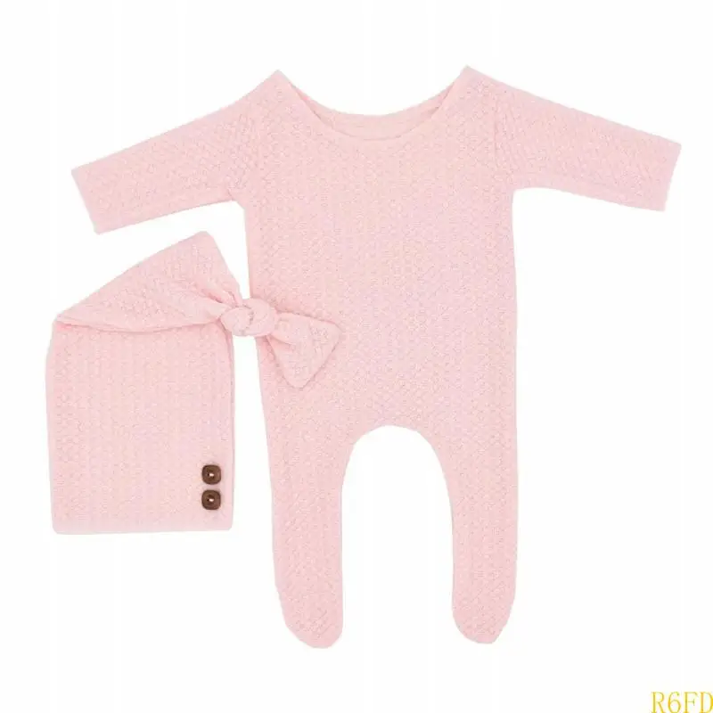 2 unids/set de ropa para sesión de fotos de bebés, mono tejido para bebés, Kit de gorro de cola larga, sombrero, pelele, accesorios de fotografía recién nacido - imagen 5