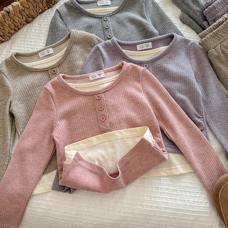 2 unids/set de camiseta de cuello redondo para niñas + pantalones largos, conjuntos de ropa de manga larga para niños, ropa de moda para niños - imagen 4