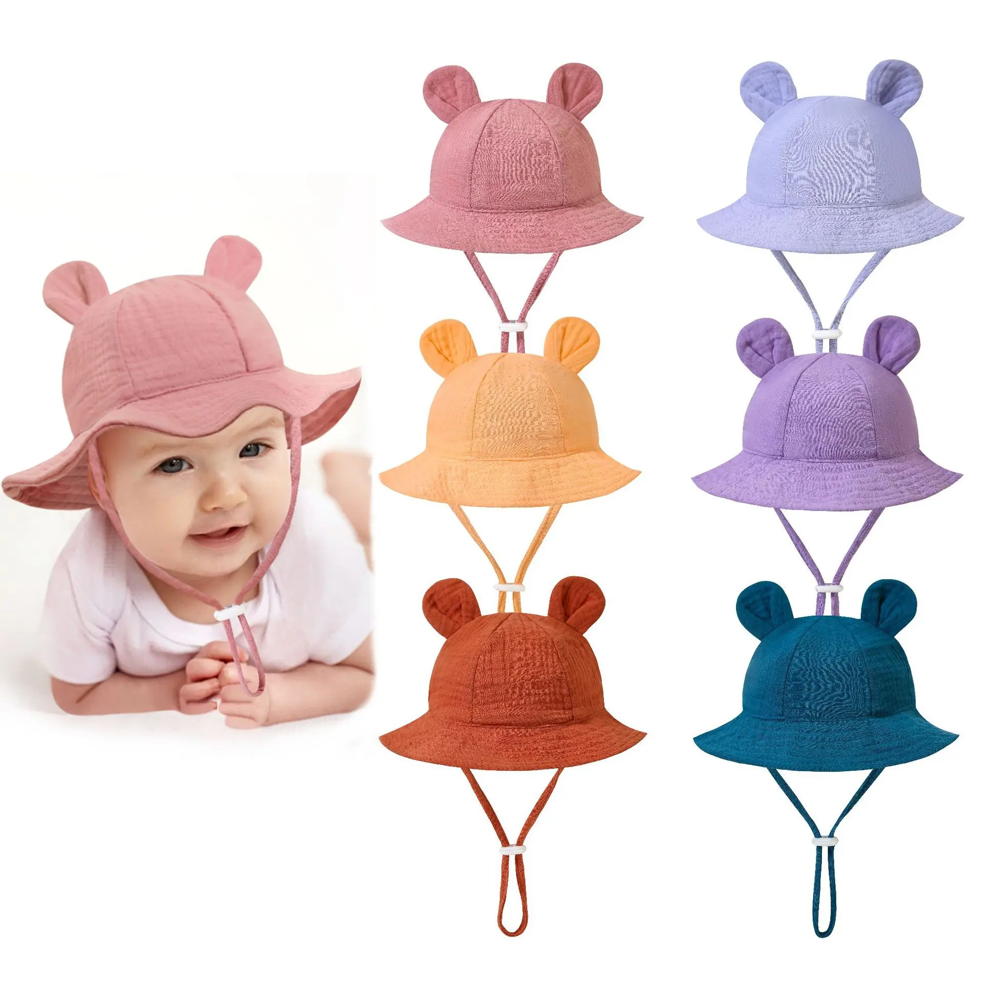 Gorro de sol bebé en algodón con orejas estilo Panamá unisex - imagen 2