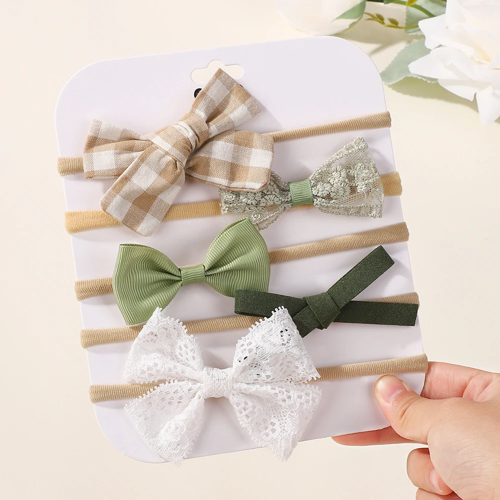 5 unids/set suave accesorios para el cabello de bebé diadema de flores de encaje lazos de algodón de nailon para niñas recién nacidas niños pequeños bandas para el cabello estampadas