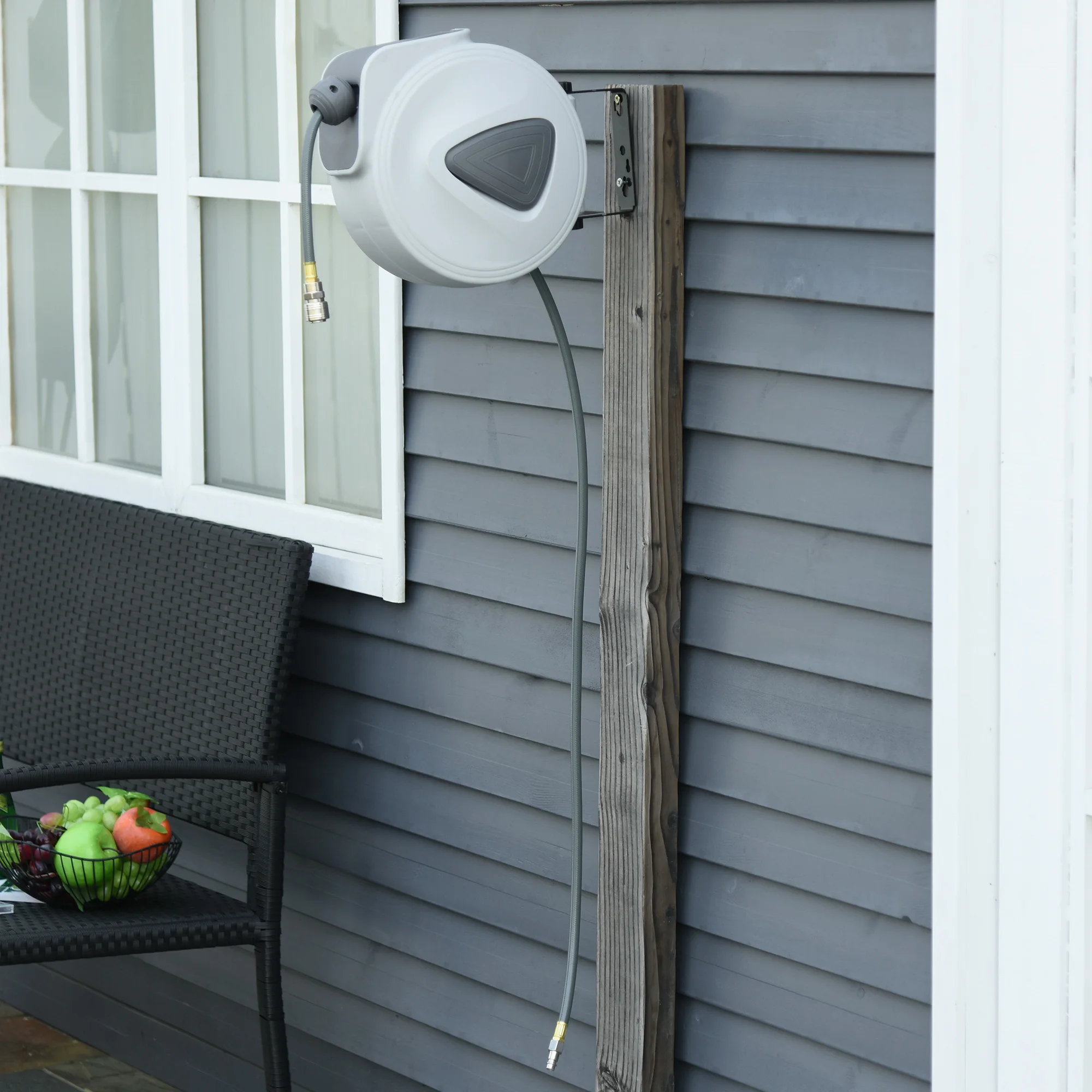 DURHAND Carrete de Manguera de Aire Comprimido Automático de 15 m Conector de 1/4'' BSP con Soporte para Pared Giratorio 180° Diámetro Interno 3/8'' (9,5x15 mm) Gris - imagen 2