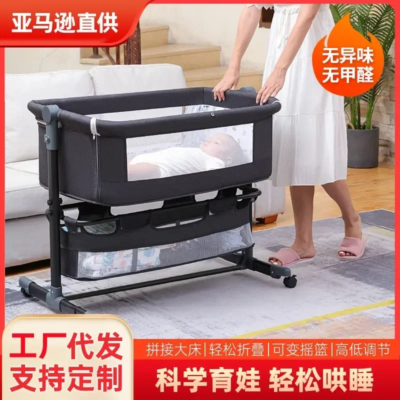 Cama de bebé plegable multifuncional, cama de cuna portátil para recién nacido, cama de bebé para niños, cama King empalmada