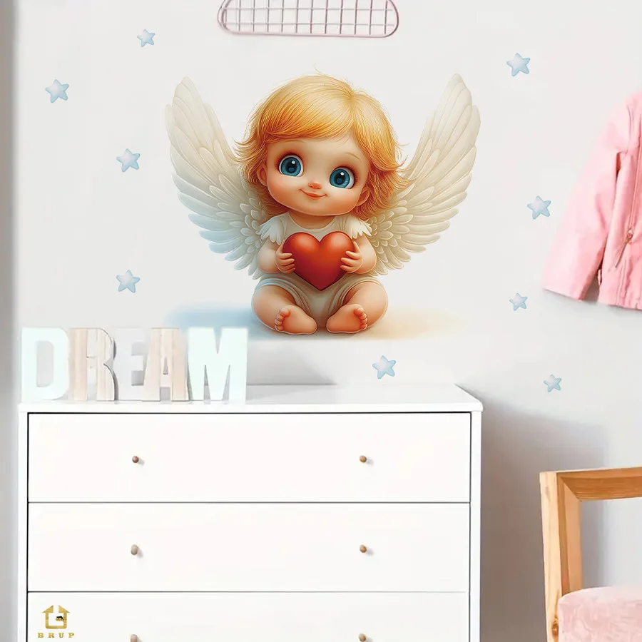 Boy and girl angel wall stickers, star self-adhesive cartoon wall stickers, bedroom and children's room decoration wall stickers - imagen 2