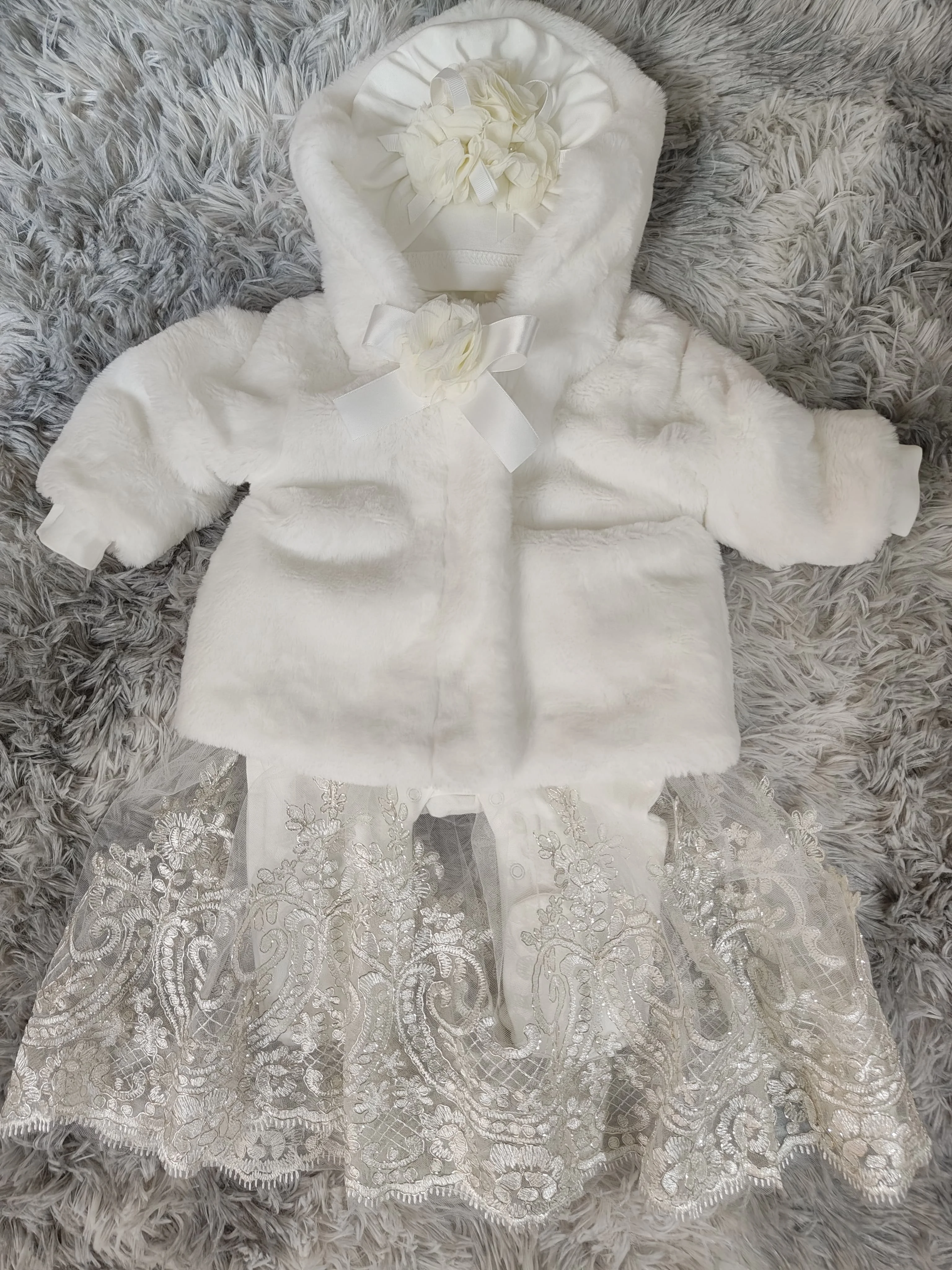 Abrigo de piel de invierno para niñas, chaqueta gruesa bonita, ropa de abrigo peluda cálida, suéter con capucha, capa de flores, vestido de fiesta de boda - imagen 2