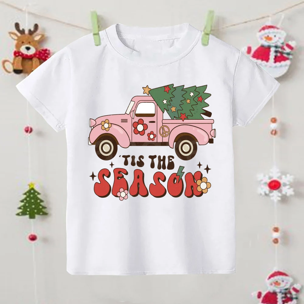 Camiseta con estampado de muñecos de nieve y vibraciones navideñas para niños y niñas, camisetas de manga corta, camisetas gráficas para niños, camisetas de vacaciones de Navidad, regalo - imagen 5
