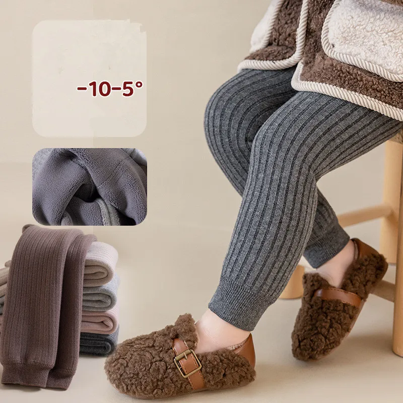Otoño Invierno bebés niños niñas espesar pantalones cálidos Leggings medias forro polar estiramiento niños pantalones de punto